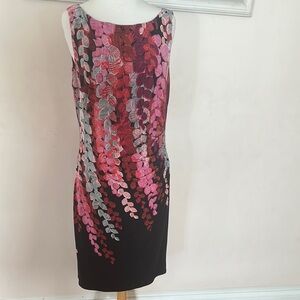 Anne Klein Red/black Sheath Midi Dress Scoop Neck Sleeveless